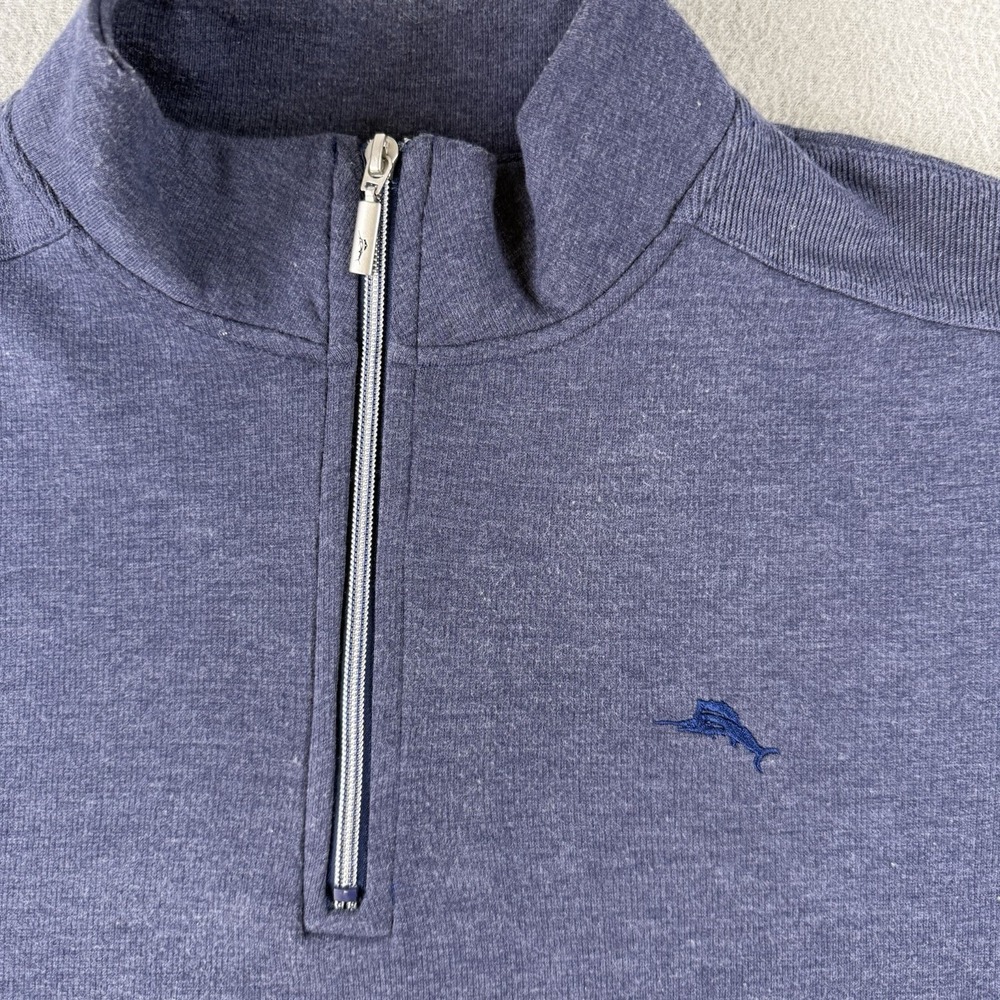 Tommy Bahama Men Large Blue Heathered  Quarter Zip Pullover Sweatshirt Mock Neck